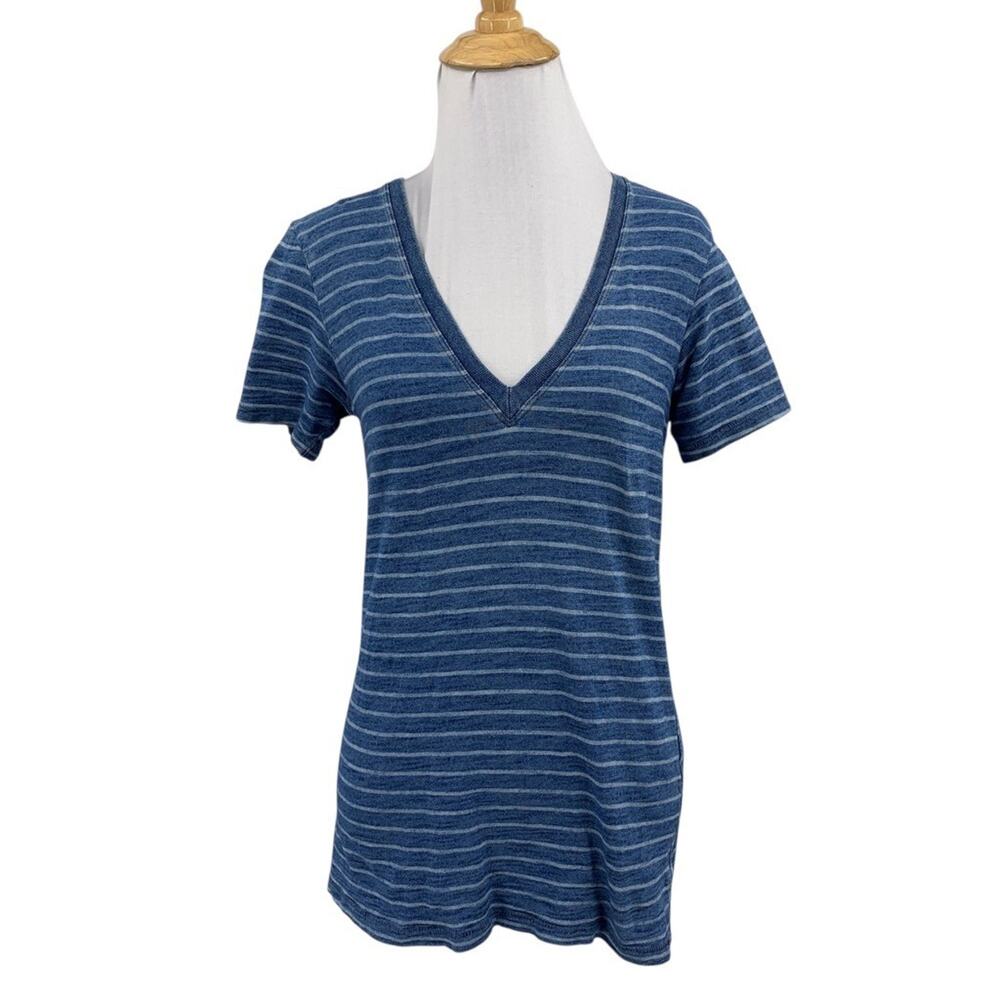 Rag & Bone T Shirt Womens XS Blue White Cotton V Neck Short Sleeve Striped Tee